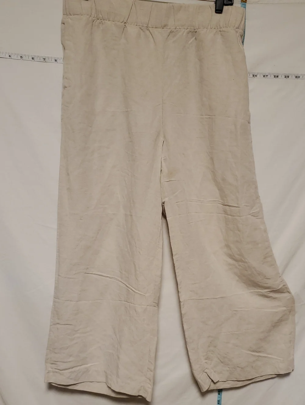 H&M Women's Light Beige Linen-Blend Wide Leg Ankle Pants Cruise Vacation Relax
